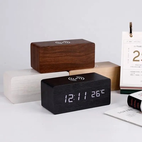 Wooden digital alarm clock led - alarm,