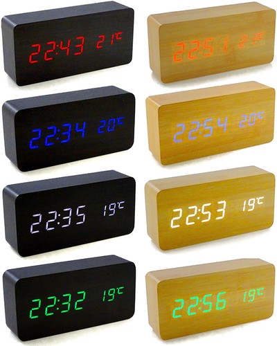 Wooden led digital alarm clock - wooden,
