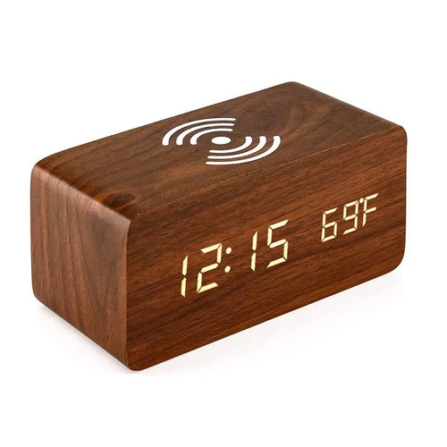 Wooden digital alarm clock led - alarm,